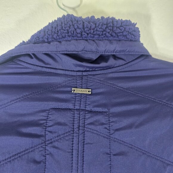 PrAna Diva Long Jacket Women Medium Blue Asymmetrical Zip Outdoor Fleece Lined - Picture 10 of 11